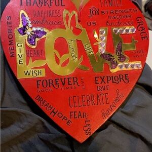 Red Heart Wall Decor with Gold and Purple Accents